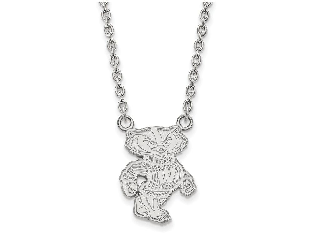14k White Gold Logoart University Of Wisconsin Large Pendant Necklace