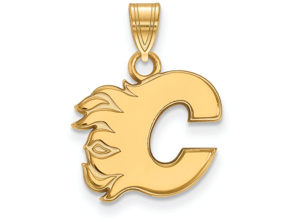 14k Yellow Gold Nhl Logoart Calgary Flames Small Pendant