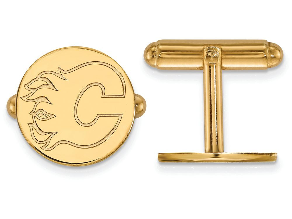 14k Yellow Gold Nhl Logoart Calgary Flames Cuff Links