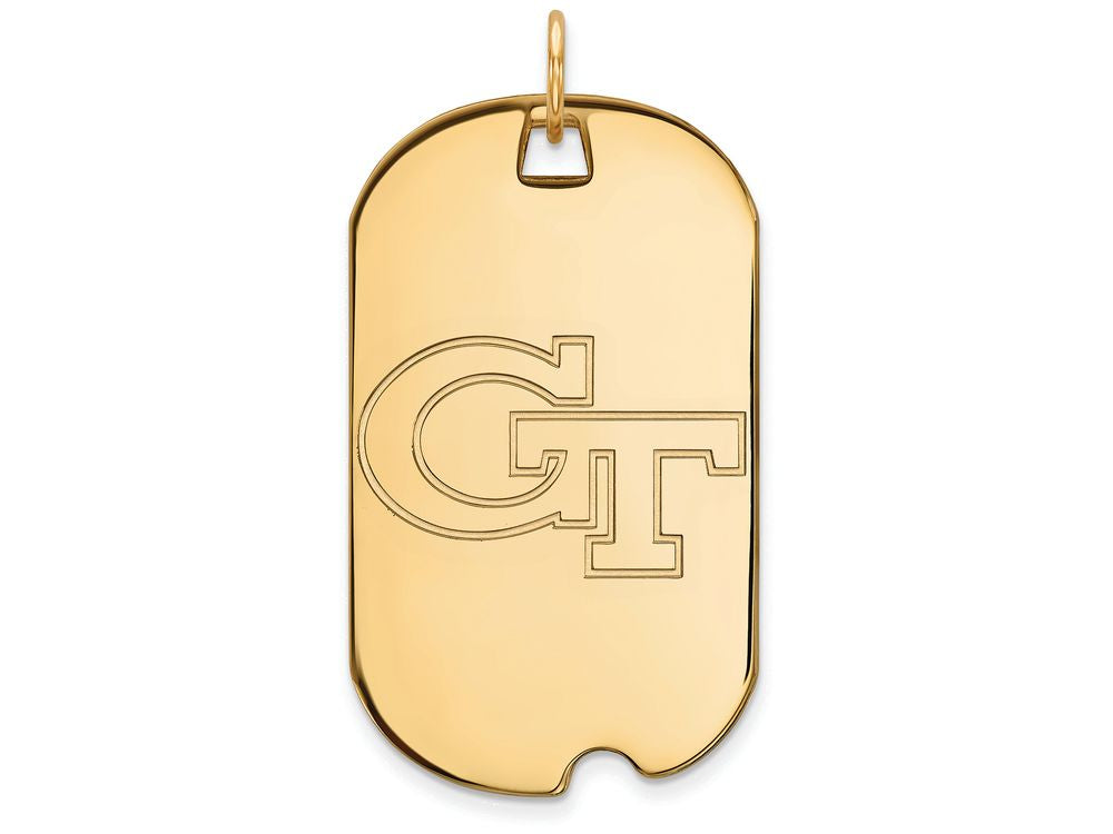 14k Yellow Gold Logoart Georgia Institute Of Technology Large Dog Tag Pendant Necklace