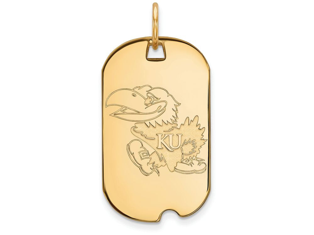 14k Yellow Gold Logoart University Of Kansas Small Dog Tag Pendant Necklace