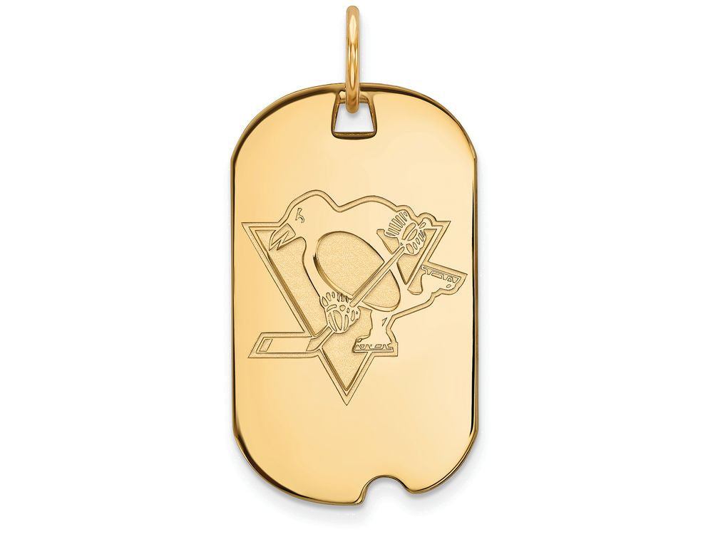 14k Yellow Gold Nhl Logoart Pittsburgh Penguins Small Dog Tag Pendant Necklace