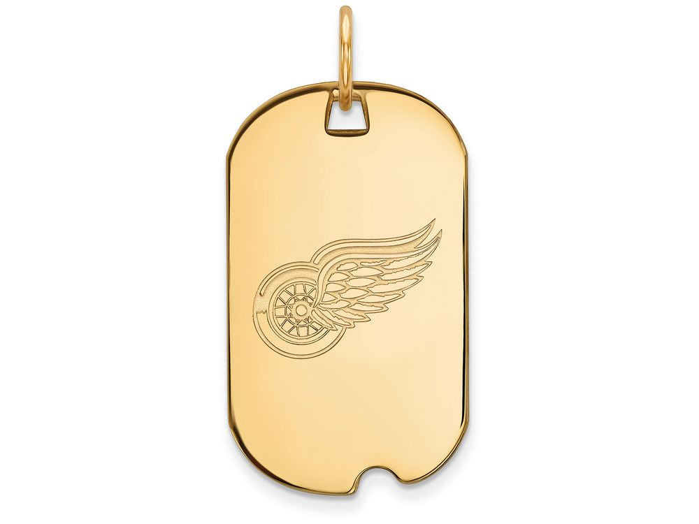 14k Yellow Gold Nhl Logoart Detroit Red Wings Small Dog Tag Pendant Necklace
