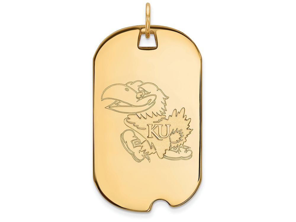 14k Yellow Gold Logoart University Of Kansas Large Dog Tag Pendant Necklace