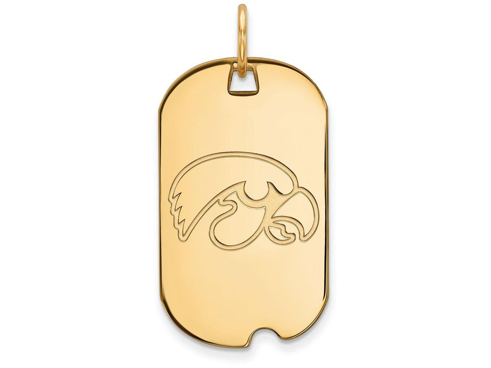 14k Yellow Gold Logoart University Of Iowa Small Dog Tag Pendant Necklace