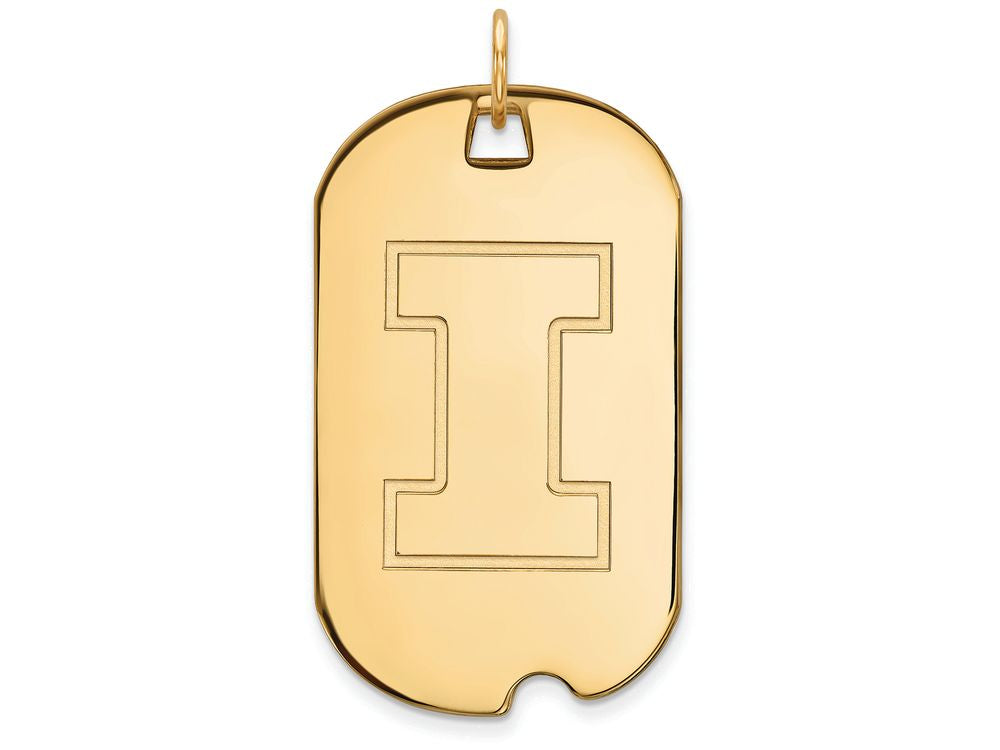 14k Yellow Gold Logoart University Of Illinois Large Dog Tag Pendant Necklace