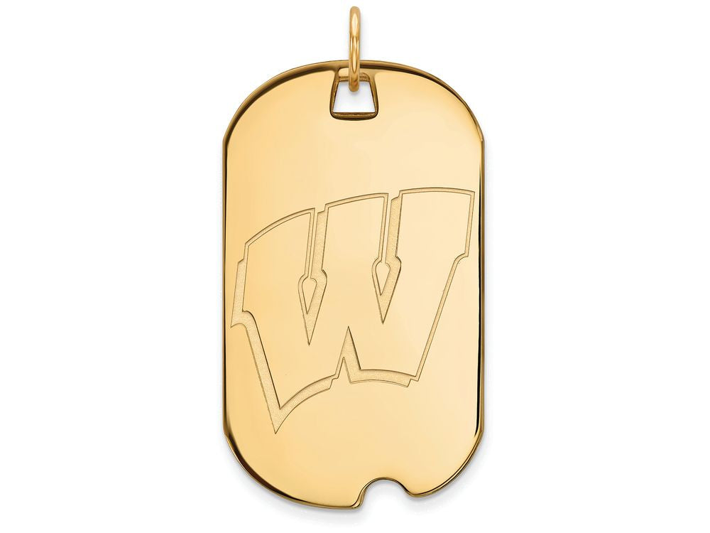 14k Yellow Gold Logoart University Of Wisconsin Large Dog Tag Pendant Necklace