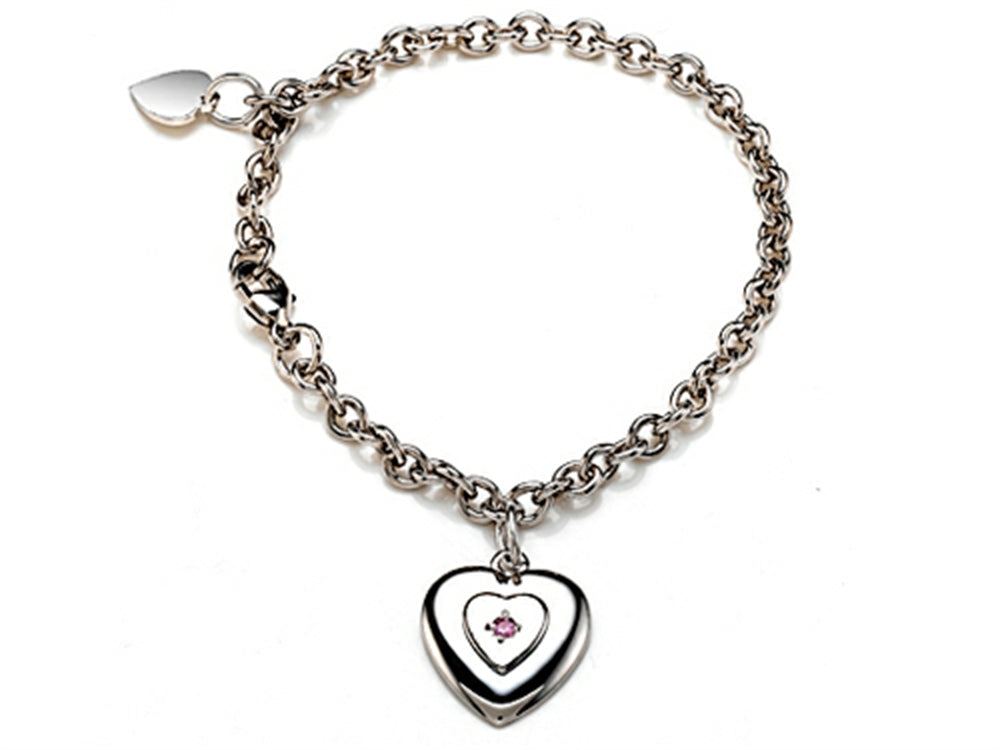 FJC Finejewelers 925 Sterling Silver Children Heart Charm Bracelet with Simulated Pink Sapphire