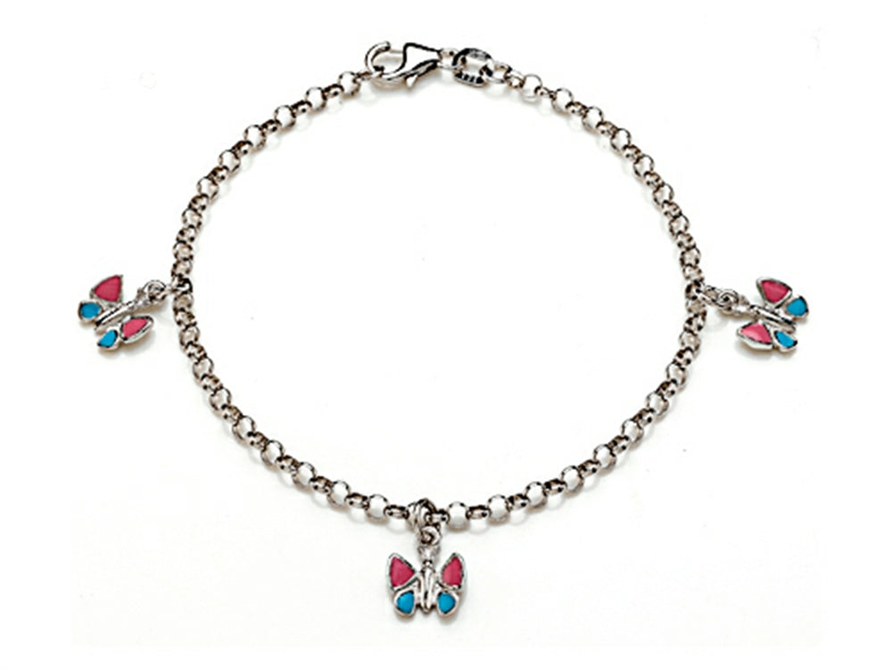 FJC Finejewelers 925 Sterling Silver Small Butterfly Charm Bracelet