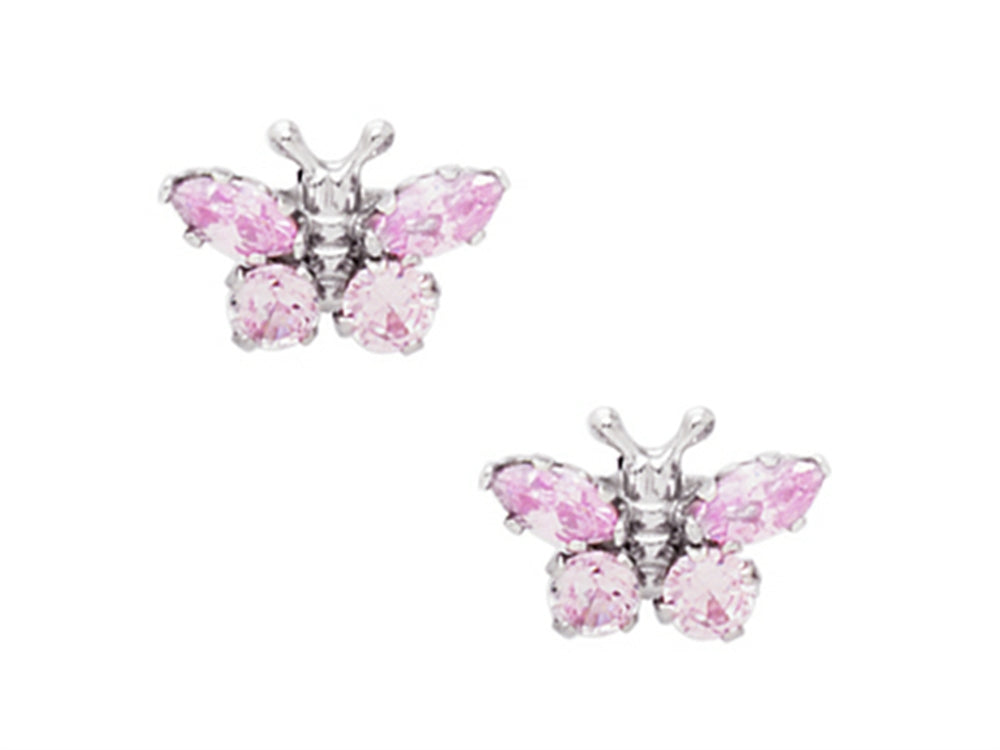 FJC Finejewelers 925 Sterling Silver Small Butterfly Earrings with Pink CZ's