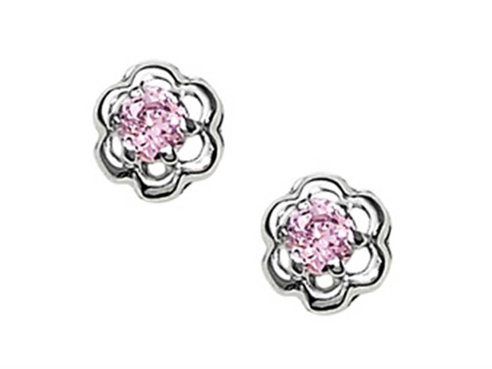 FJC Finejewelers 925 Sterling Silver Small Flower Earrings with Pink CZ's