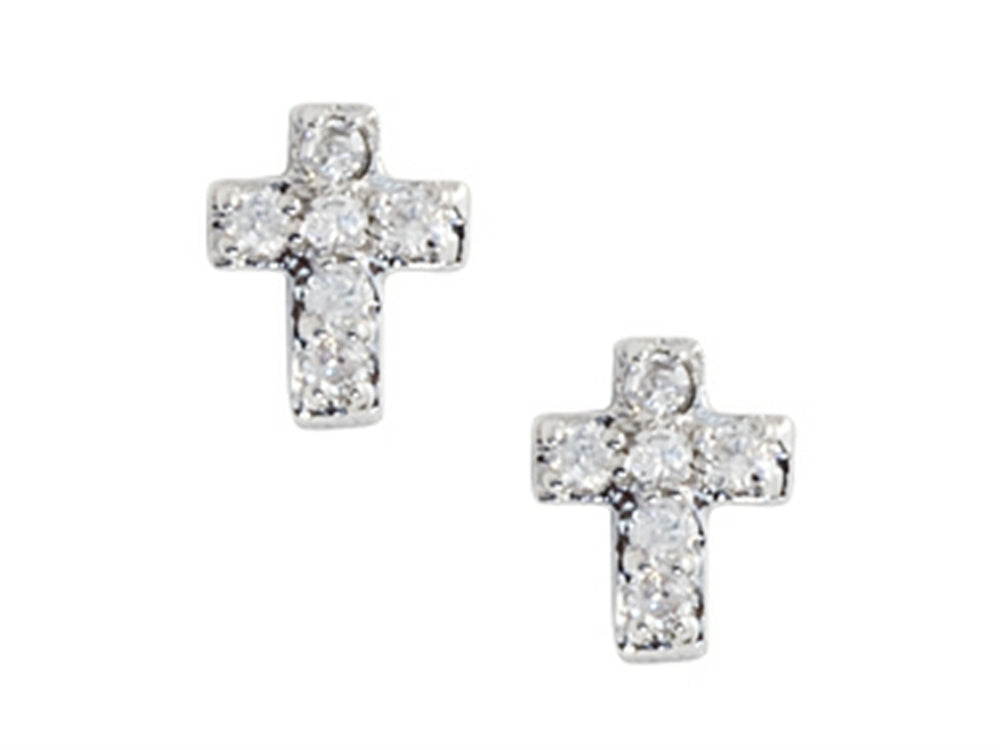 FJC Finejewelers 925 Sterling Silver Small Cross Earrings with White CZ's
