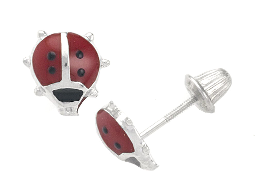 FJC Finejewelers 925 Sterling Silver Small Red and Black Ladybug Earrings