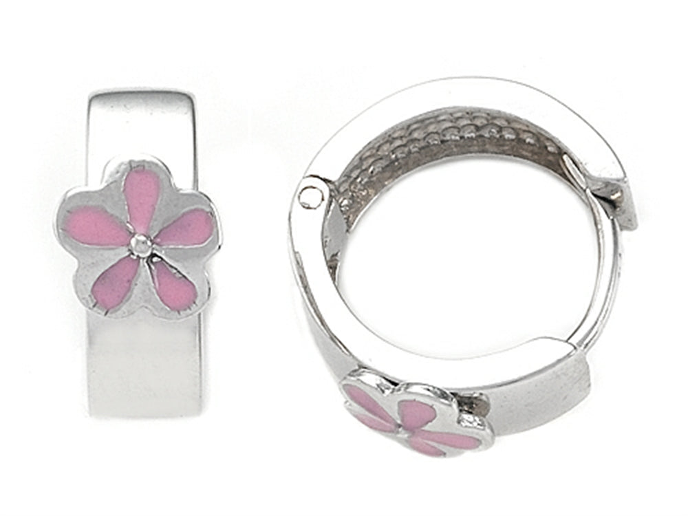 FJC Finejewelers 925 Sterling Silver Small Hoop Earrings with Pink Flower