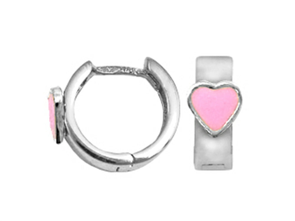 FJC Finejewelers 925 Sterling Silver Small Hoop Earrings with Pink Heart