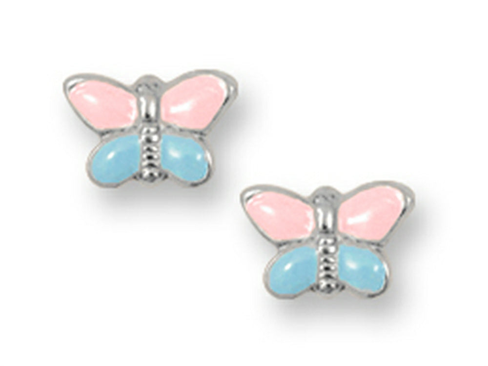 FJC Finejewelers 925 Sterling Silver Small Pink and Blue Butterfly Earrings