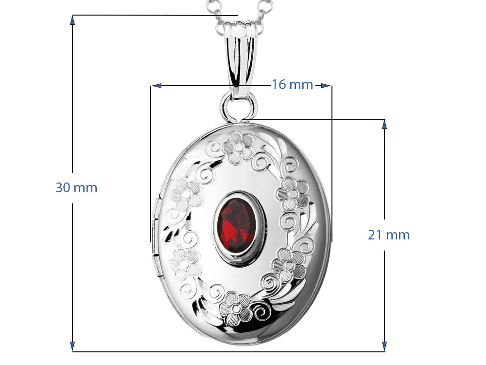 FJC Finejewelers Sterling Silver Oval Locket Pendant Necklace with Genuine Garnet January Birthstone