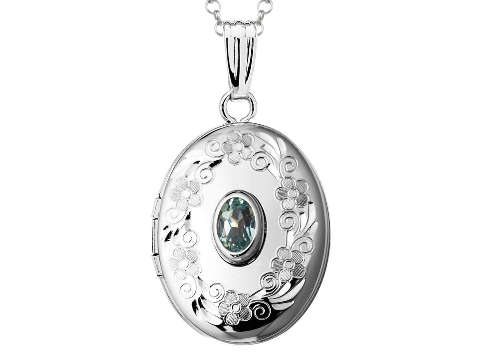 FJC Finejewelers Sterling Silver Oval Locket Pendant Necklace with Genuine Aquamarine March Birthstone