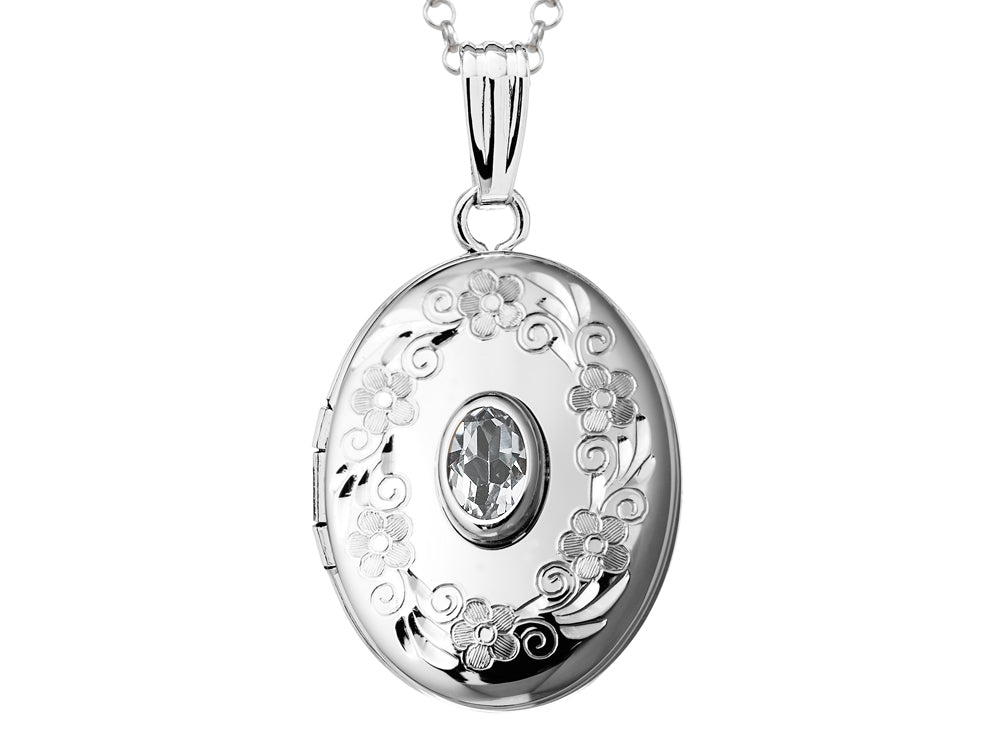FJC Finejewelers Sterling Silver Oval Locket Pendant Necklace with Genuine White Topaz April Birthstone