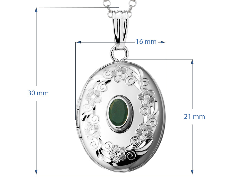FJC Finejewelers Sterling Silver Oval Locket Pendant Necklace with Genuine Emerald May Birthstone
