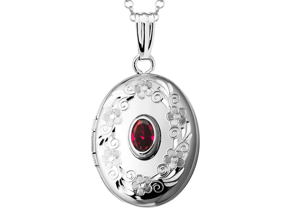 FJC Finejewelers Sterling Silver Oval Locket Pendant Necklace with Created Ruby July Birthstone