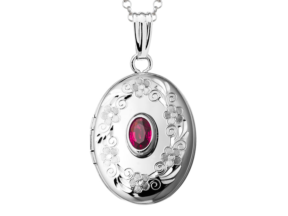 FJC Finejewelers Sterling Silver Oval Locket Pendant Necklace with Genuine Ruby July Birthstone
