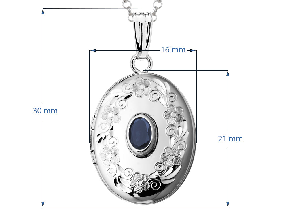 FJC Finejewelers Sterling Silver Oval Locket Pendant Necklace with Genuine Sapphire September Birthstone