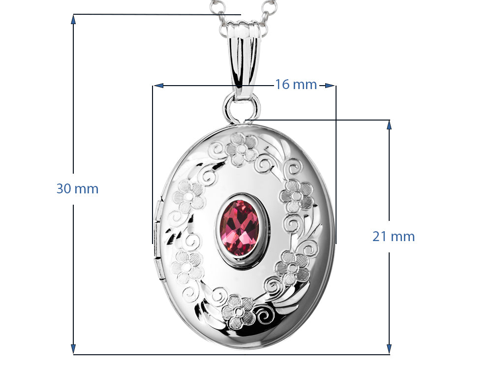 FJC Finejewelers Sterling Silver Oval Locket Pendant Necklace with Genuine Pink Tourmaline October Birthstone