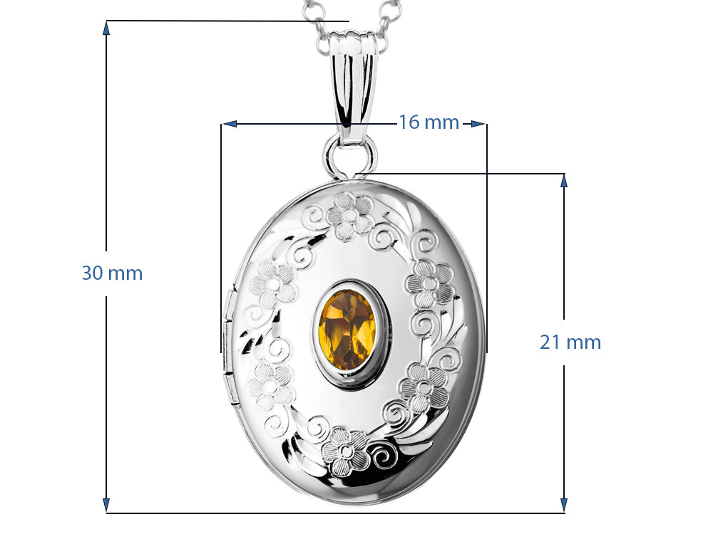 FJC Finejewelers Sterling Silver Oval Locket Pendant Necklace with Genuine Citrine November Birthstone