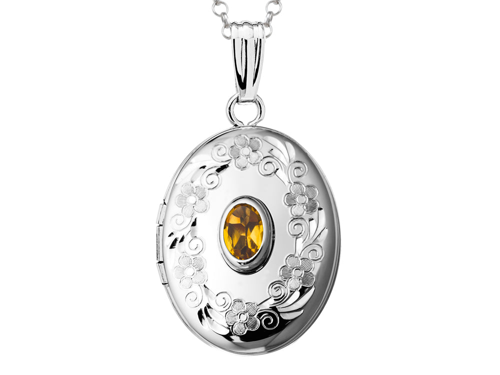 FJC Finejewelers Sterling Silver Oval Locket Pendant Necklace with Genuine Citrine November Birthstone