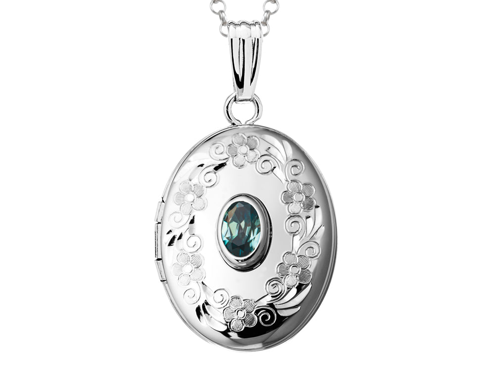 FJC Finejewelers Sterling Silver Oval Locket Pendant Necklace with Genuine Blue Topaz December Birthstone