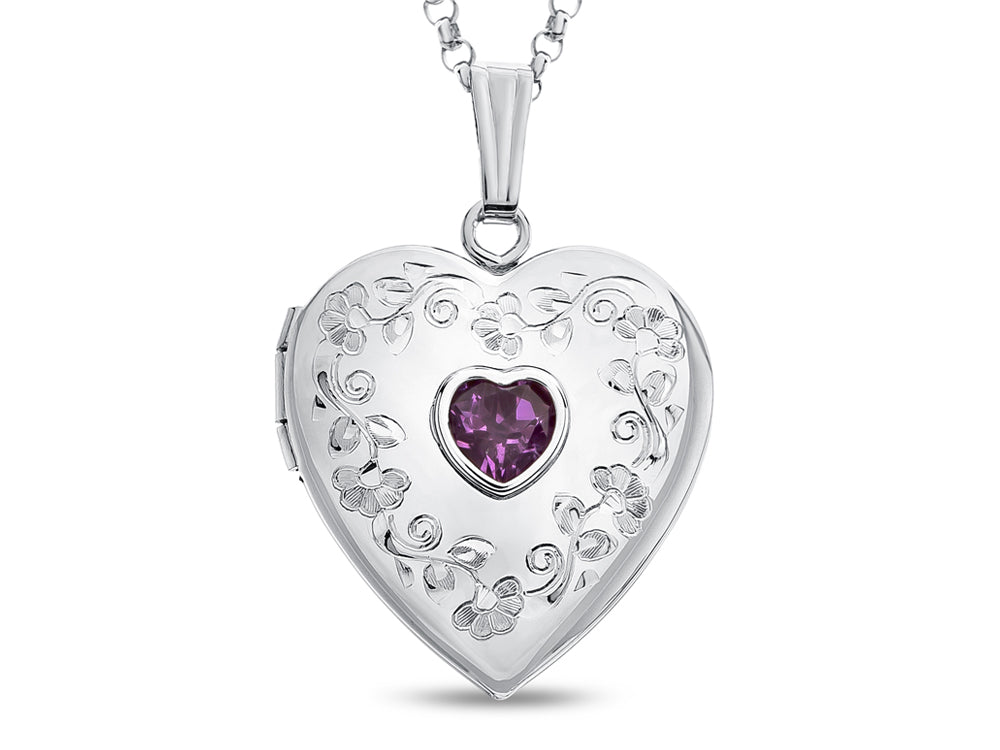 FJC Finejewelers Sterling Silver Heart Locket Pendant Necklace with Genuine Amethyst February Birthstone