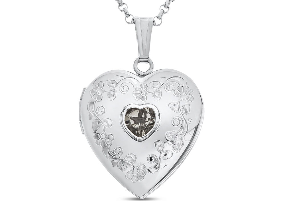 FJC Finejewelers Sterling Silver Heart Locket Pendant Necklace with Genuine White Topaz April Birthstone