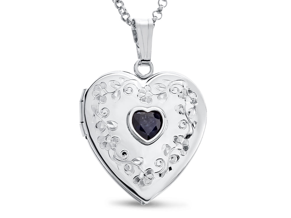 FJC Finejewelers Sterling Silver Heart Locket Pendant Necklace with Genuine Sapphire September Birthstone