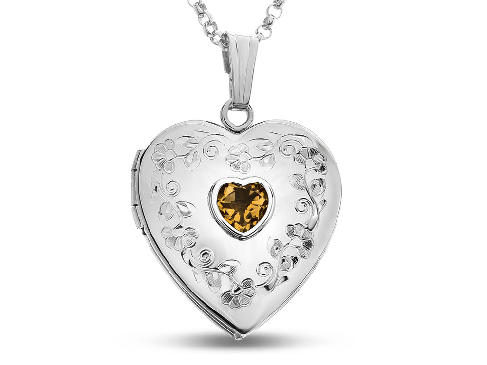 FJC Finejewelers Sterling Silver Heart Locket Pendant Necklace with Genuine Citrine November Birthstone