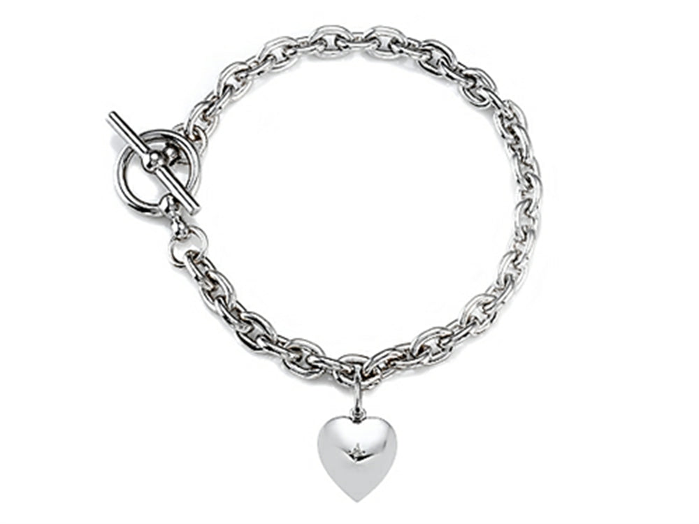 FJC Finejewelers 7 inch Sterling Silver Heart Charm Toggle Bracelet