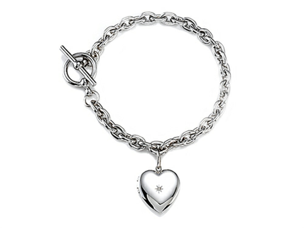 FJC Finejewelers Sterling Silver Heart Charm Locket Toggle Bracelet