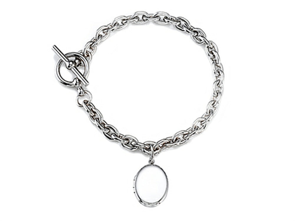 FJC Finejewelers Sterling Silver Oval Charm Locket Toggle Bracelet