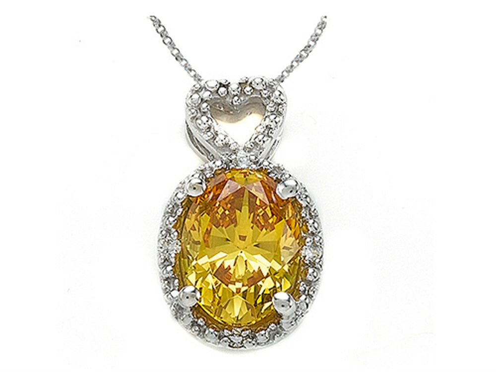 Zoe R 10kt White Gold Fancy Yellow CZ Pendant Necklace with Diamonds