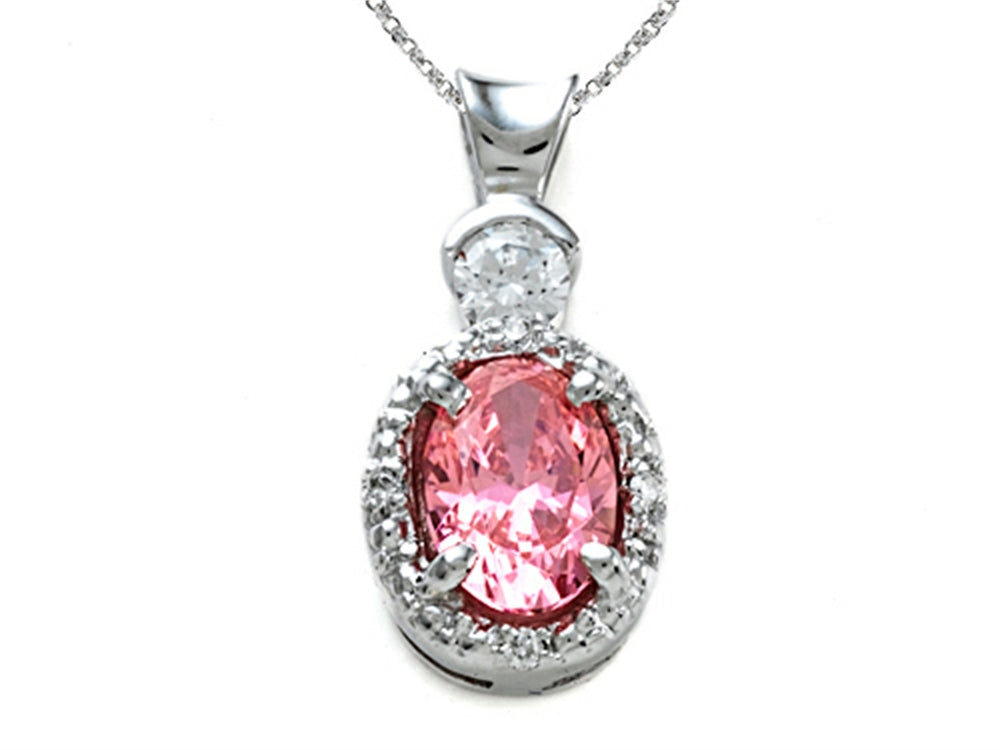 Zoe R Fancy Pink CZ Pendant Necklace with Small Side Diamonds (0.02 ct)