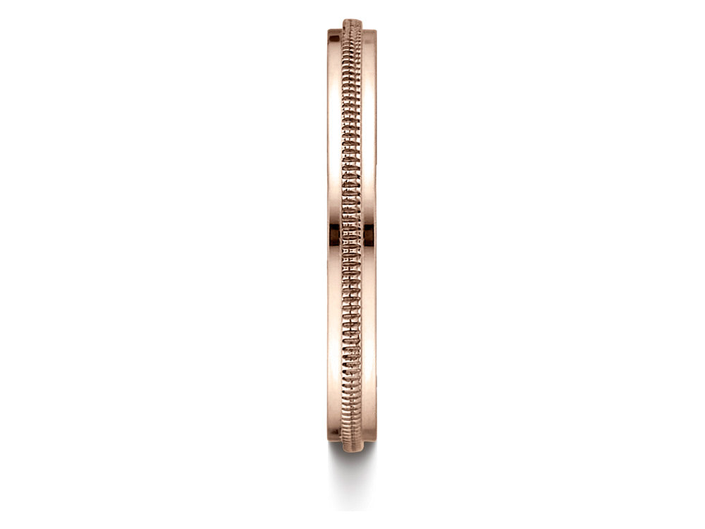 Benchmark 14k Rose Gold 2mm High Polished Milgrain Center Design Wedding Band Ring