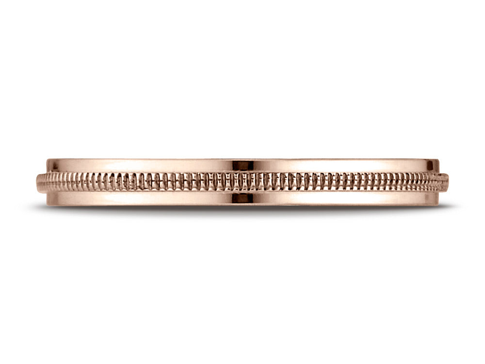 Benchmark 14k Rose Gold 2mm High Polished Milgrain Center Design Wedding Band Ring