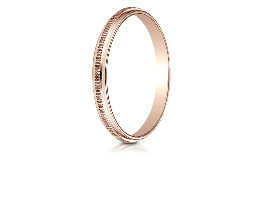 Benchmark 14k Rose Gold 2mm High Polished Milgrain Center Design Wedding Band Ring