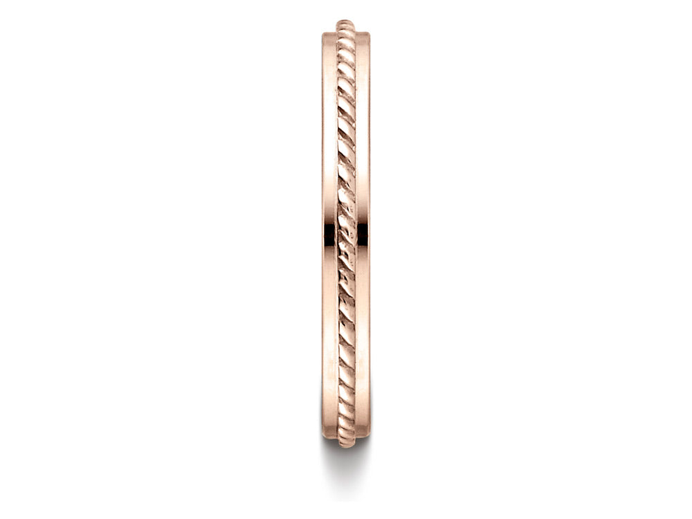 Benchmark 14k Rose Gold 2mm High Polished Rope Center Design Wedding Band Ring
