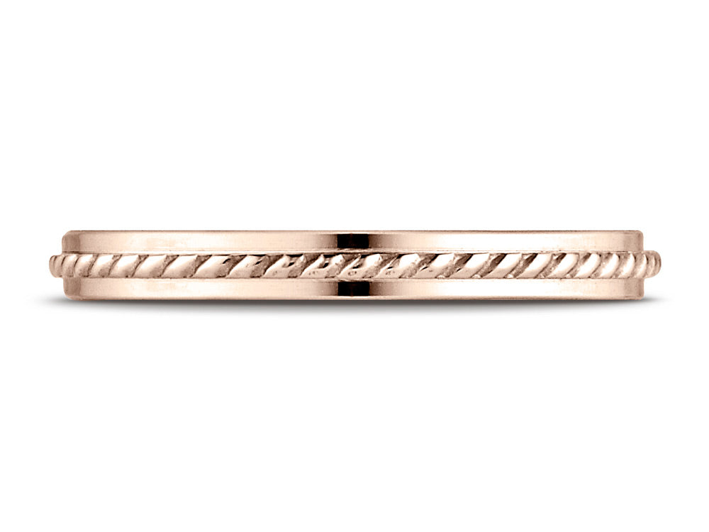 Benchmark 14k Rose Gold 2mm High Polished Rope Center Design Wedding Band Ring