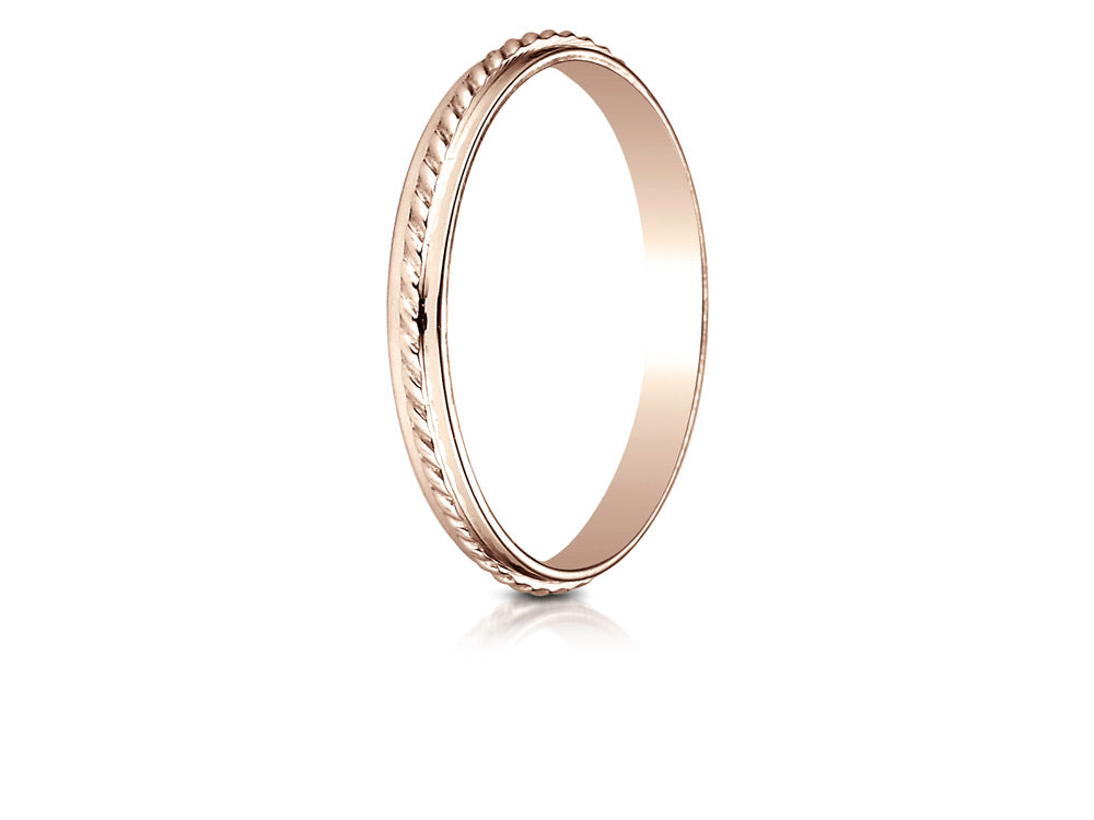 Benchmark 14k Rose Gold 2mm High Polished Rope Center Design Wedding Band Ring