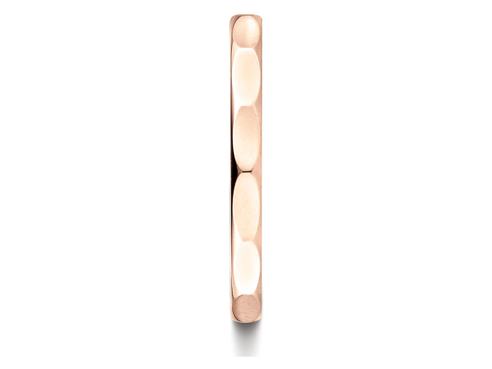 Benchmark 14k Rose Gold 2mm High Polished Faceted Design Wedding Band Ring