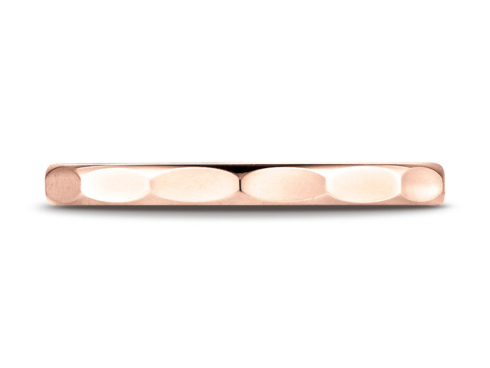 Benchmark 14k Rose Gold 2mm High Polished Faceted Design Wedding Band Ring