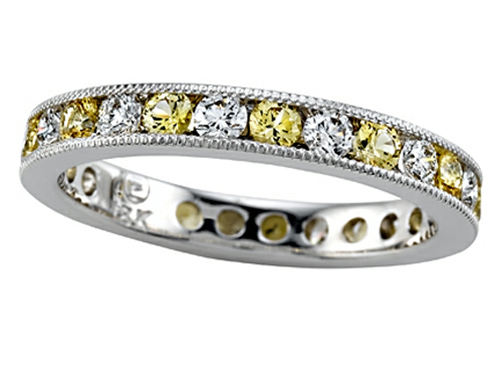 Karina B Round Diamond and Yellow Sapphire Eternity Band With Milgrain