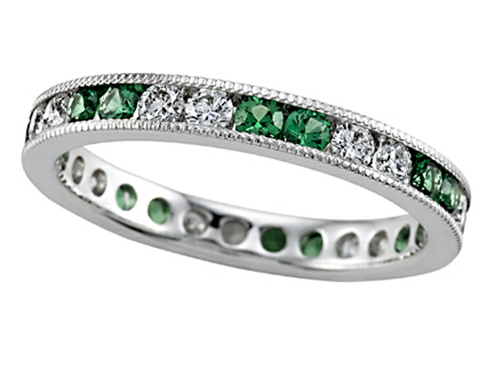 Karina B Round Diamond and Tsavorite Eternity Band With Milgrain